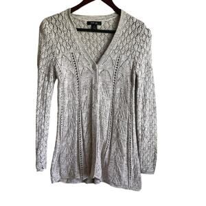 Style &‎ Co Women Cardigan Sweater SP Beige Button Front Crochet Boho Cottage